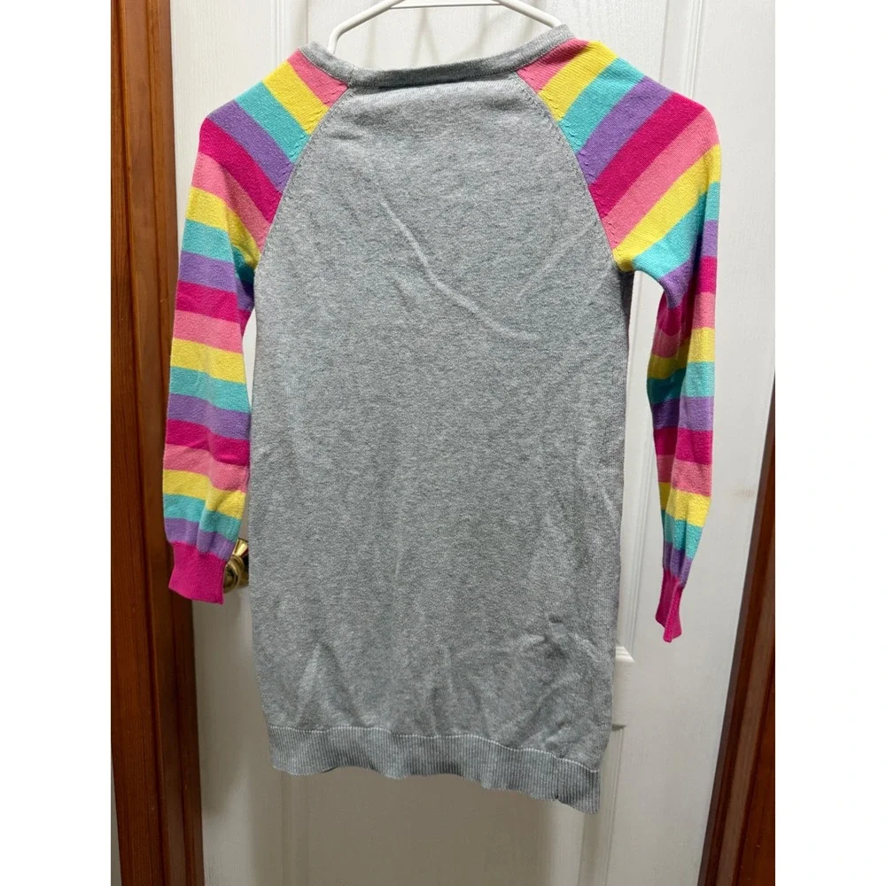 The Childrens Place Girls Rainbow Stripe Sequin Star Sweater Dress Grey Size 7/8